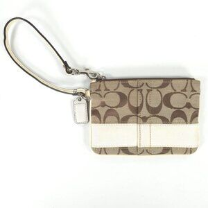 COACH LOGO Signature Brown‎ Beige Wristlet 6X4 Inch